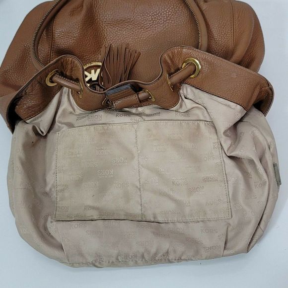 Michael Kors Astor Large Ring Brown Pebbled Leather Bucket Shoulder Bag Purse - Picture 7 of 12